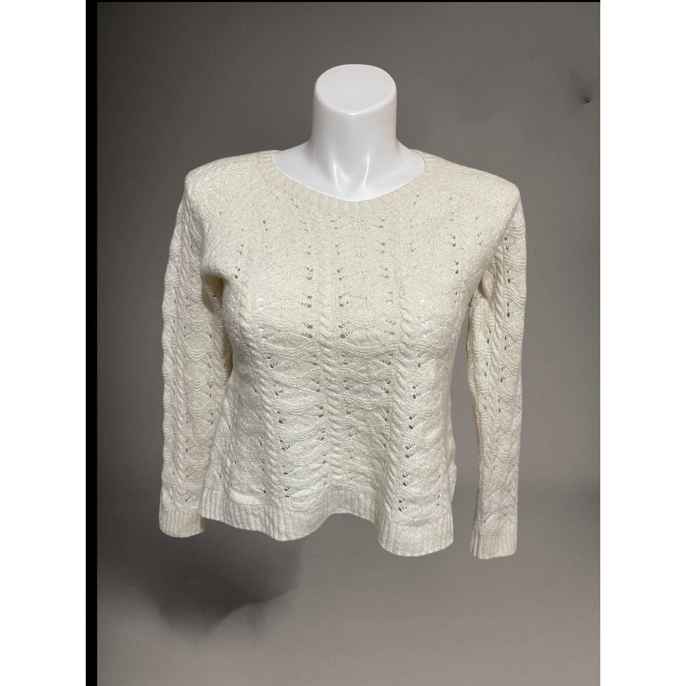 Coldwater Creek Cream Wool Cashmere Sweater Pointelle Long Sleeve Winter XL